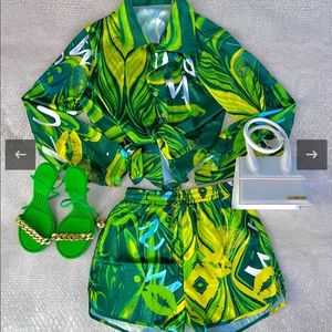 “Paris” 2 piece green/white silk set from Sleep Wrld USA